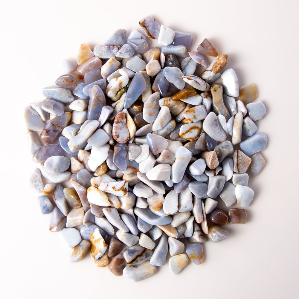 1 lb Tumbled Blue Chalcedony Gemstone Crystals 200-240 Stones Gem Rock Specimens